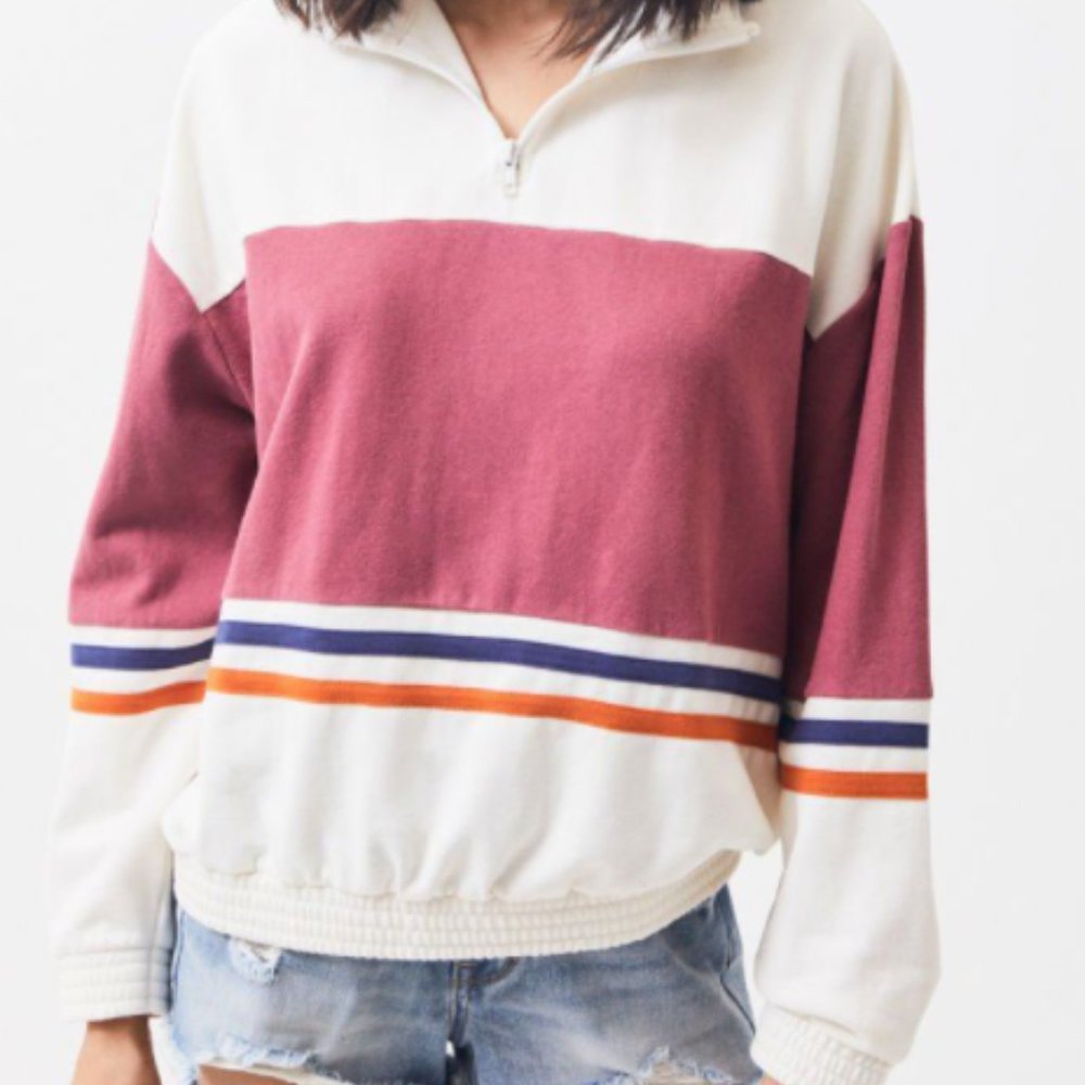 PacSun Jersey Striped Half Zip Sweatshirt